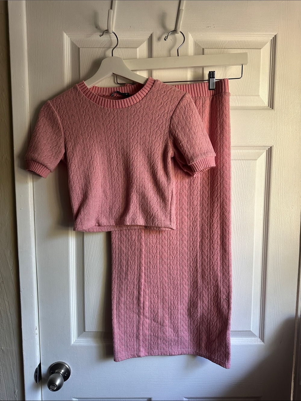Zara Pink Knit Two-Piece Set - Short Sleeve Top & Skirt